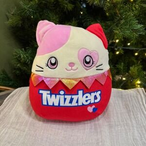 Squishmallows Twizzlers Cat Plush Stuffed Animal Toy Red Pink White New